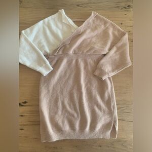 SHEIN Color Block Sweater Dress Scalloped V Neck Dolman Long Sleeve Women’s L Pr